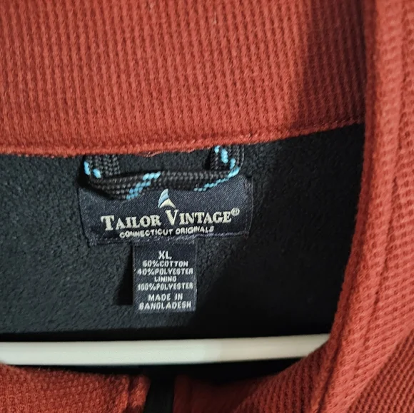 Tailor Vintage Mens XL Quarter Zip Pullover Brick Red 3 Zip Pockets Preppy - Picture 4 of 8